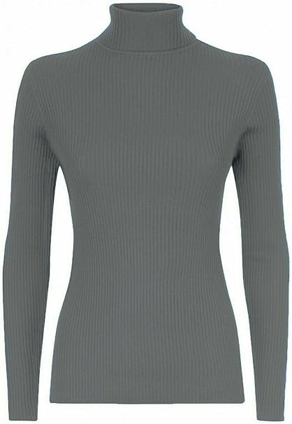 Women’s Ladies Plain Ribbed Stretch Polo Turtleneck Rib Top Jumper for Winter UK Sizes 16-26