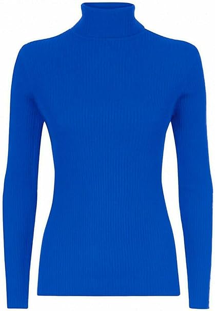 Women’s Ladies Plain Ribbed Stretch Polo Turtleneck Rib Top Jumper for Winter UK Sizes 8-14