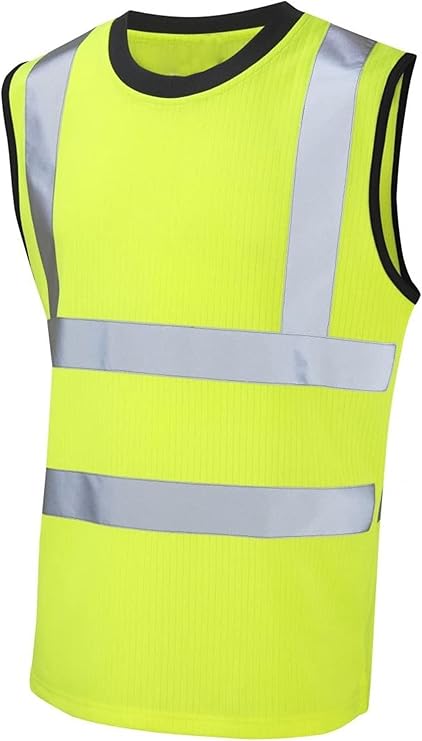 LUXE DIVA  Hi Vis Viz Work Utility Sleeveless Round Neck T-Shirt Warning Vest | High Visibility Safety Security Workwear Double Tape Tank Top Plus Size S-XXL