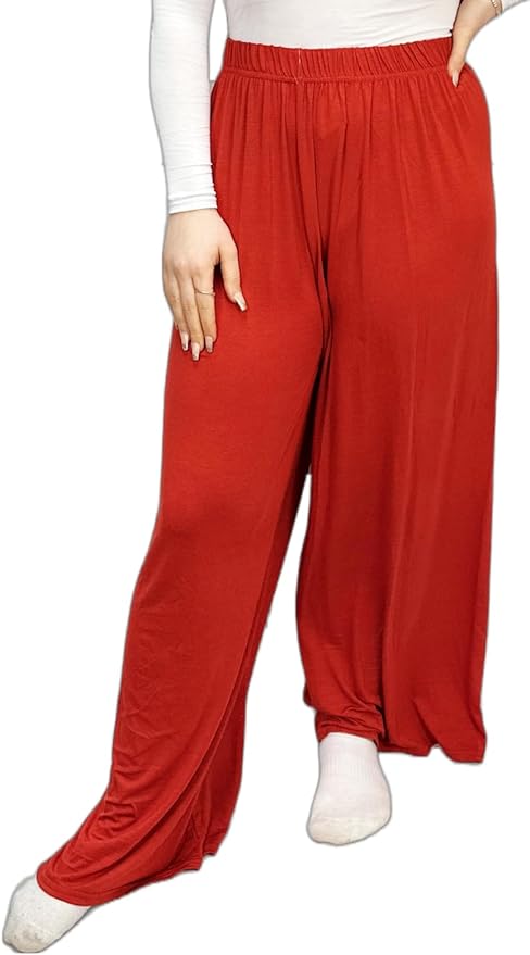 Ladies Palazzo Wide Leg Flared Elasticated Stretch Plus Size Plain Trousers 8-26