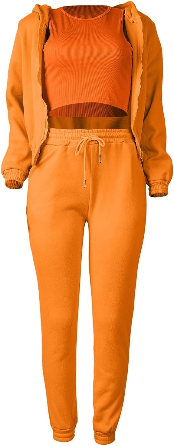 Hoodie Suit Women's Winter 3-Piece Women's Casual Tracksuit Autumn and Winter Top Vest Trousers Set Fashionable Plain Zip Hooded Trousers Casual Three Piece Set Leisure Suit