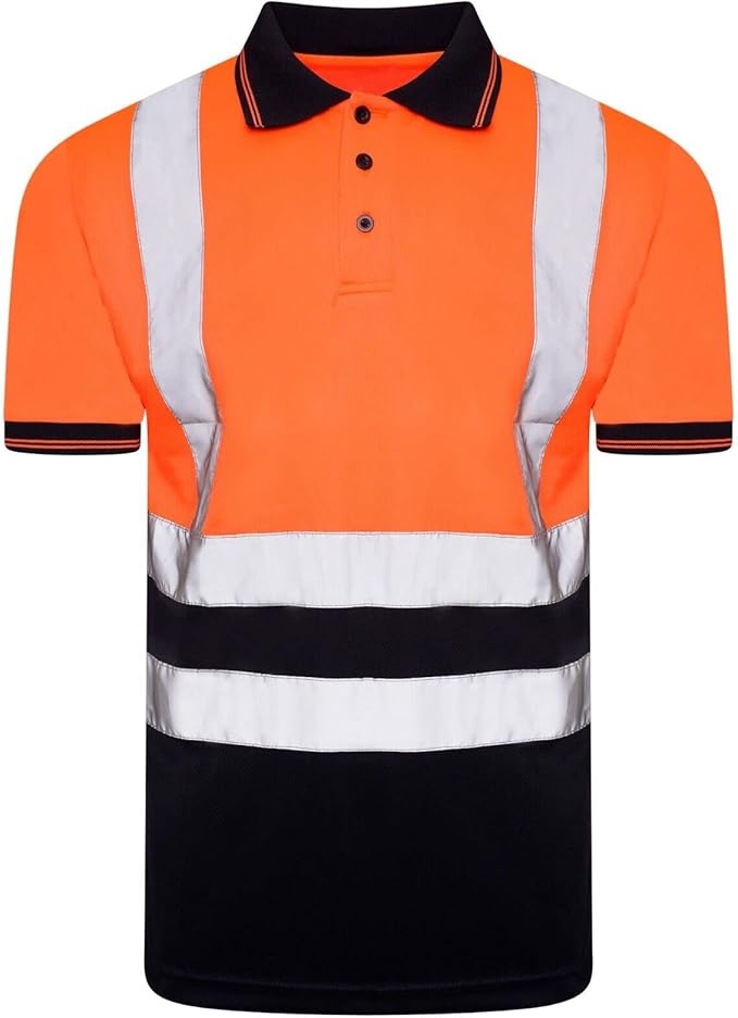 LUXE DIVA Hi Viz High Visibility Short Sleeve Polo Shirts - Men's Reflective Tape Safety Hi Vis Security Work Breathable Lightweight Workwear T-Shirt Tops