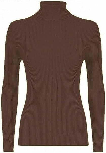 Women’s Ladies Plain Ribbed Stretch Polo Turtleneck Rib Top Jumper for Winter UK Sizes 8-14