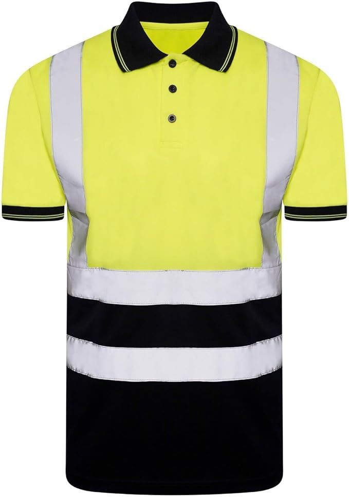 LUXE DIVA Hi Viz High Visibility Short Sleeve Polo Shirts - Men's Reflective Tape Safety Hi Vis Security Work Breathable Lightweight Workwear T-Shirt Tops