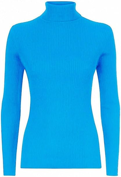 Women’s Ladies Plain Ribbed Stretch Polo Turtleneck Rib Top Jumper for Winter UK Sizes 8-14