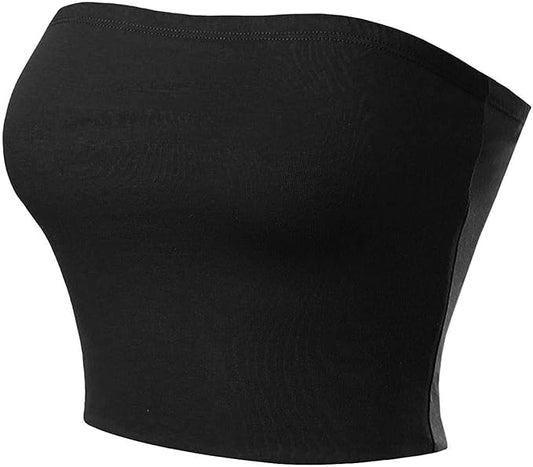 Womens Ladies Plain Boob Tube Strapless Bandeau Stretchy Casual Basic Summer Vest Crop Top