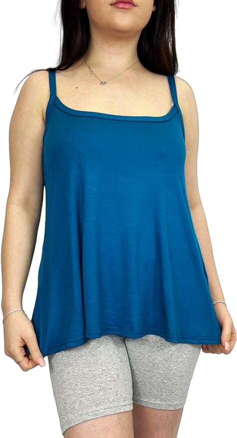 Womens Plain Sleeveless Round Scoop Neckline Stretch Slim Straps Strappy Flared Swing Camisole T-Shirt Vest Top UK Size 16-22