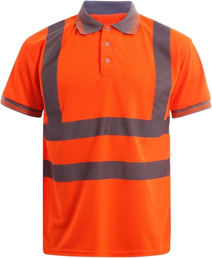 LUXE DIVA Hi Viz High Visibility Short Sleeve Polo Shirts - Men's Reflective Tape Safety Hi Vis Security Work Breathable Lightweight Workwear T-Shirt Tops