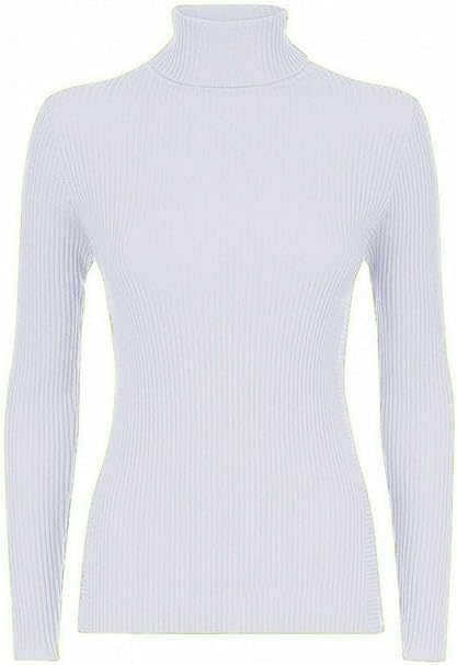 Women’s Ladies Plain Ribbed Stretch Polo Turtleneck Rib Top Jumper for Winter UK Sizes 8-14