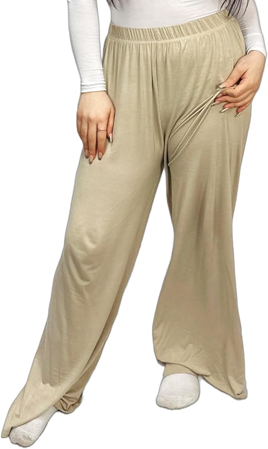 Ladies Palazzo Wide Leg Flared Elasticated Stretch Plus Size Plain Trousers 8-26