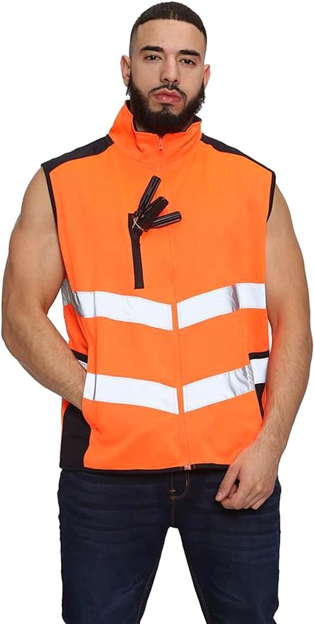 Mens Hi Viz Body Warmer High Visibility Gilet Jacket | Hi Viz Fleece Lined Waterproof Workwear Security Safety Wear Reflective Tape Gilet Waistcoat Phone & ID Pockets Vest Top S-3XL