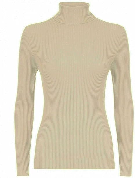 Women’s Ladies Plain Ribbed Stretch Polo Turtleneck Rib Top Jumper for Winter UK Sizes 8-14