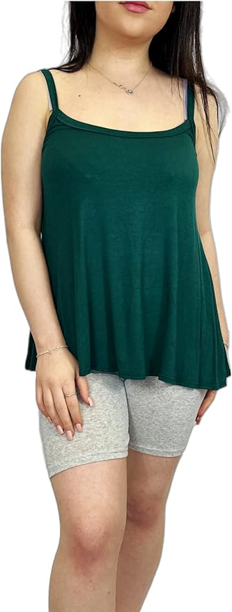 Womens Plain Sleeveless Round Scoop Neckline Stretch Slim Straps Strappy Flared Swing Camisole T-Shirt Vest Top UK Size 8-14