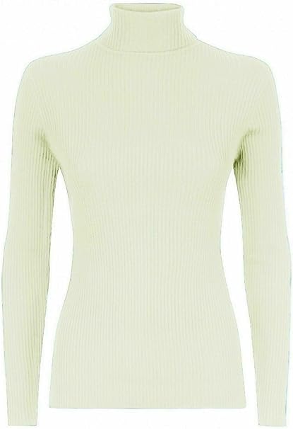 Women’s Ladies Plain Ribbed Stretch Polo Turtleneck Rib Top Jumper for Winter UK Sizes 8-14