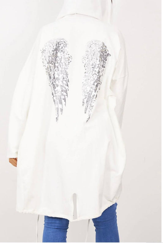 women sequin angel wing back oversized hoodie sweatshirt jacket coat cardigan