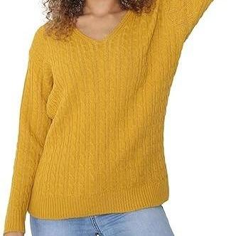 LUXE DIVA Women’s Long Sleeve V Neck Chunky Cable Knit Jumper for Ladies Casual Pullover Sweater for Women UK Size 8-22