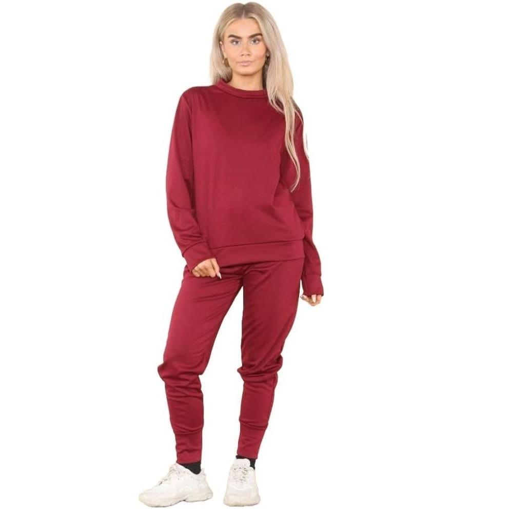 LUXE DIVA Ladies Plain Tracksuit Solid Round Neck Sweatshirts Joggers Slim Fit Activewear Size 8-22