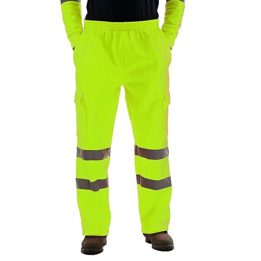 LUXE DIVA Mens Hi Vis Visibility Viz Safety Fleece Bottoms Work Wear Trouser Jogger Pants