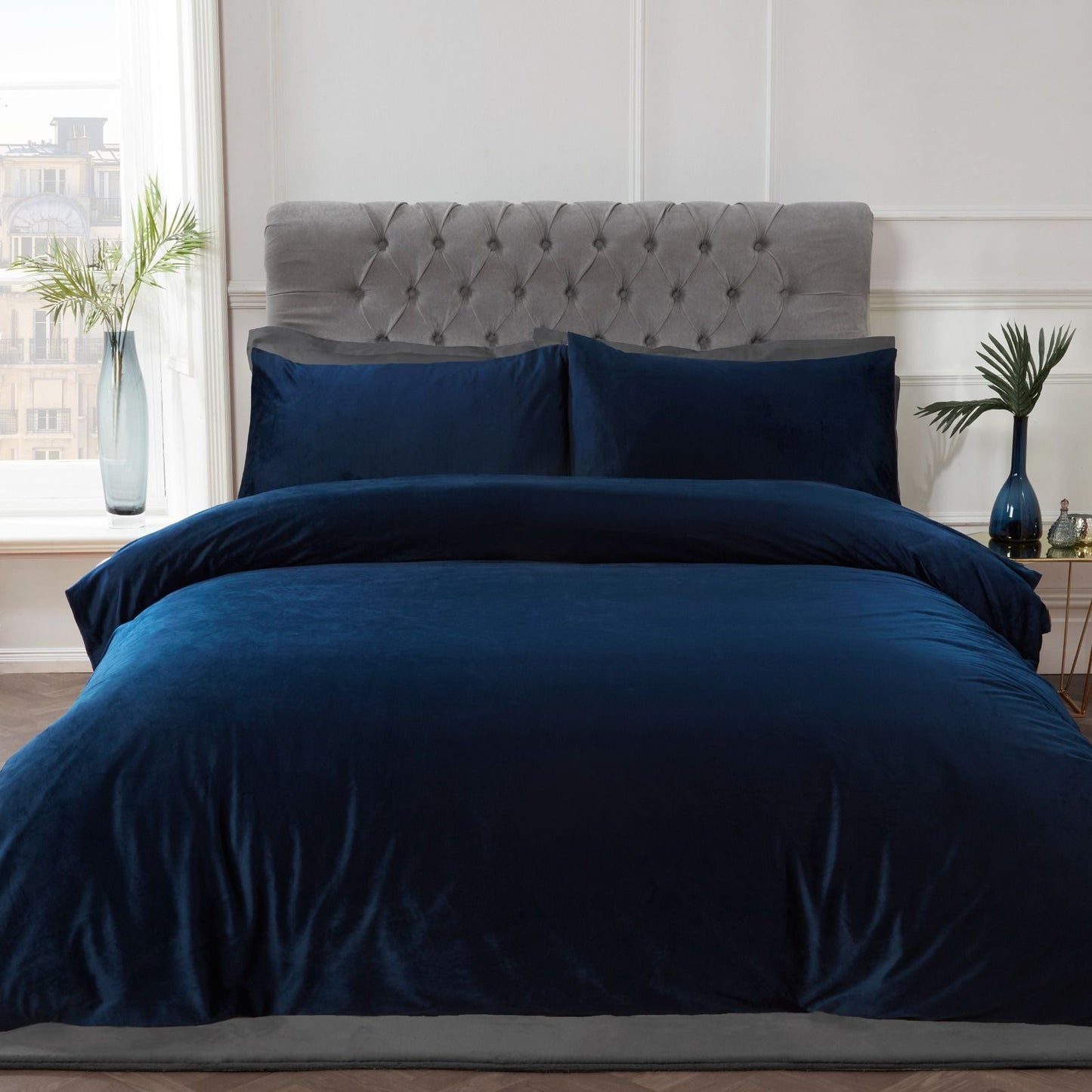 LUXEDIVA Matt Velvet Duvet Stripe Satten Duvet Set