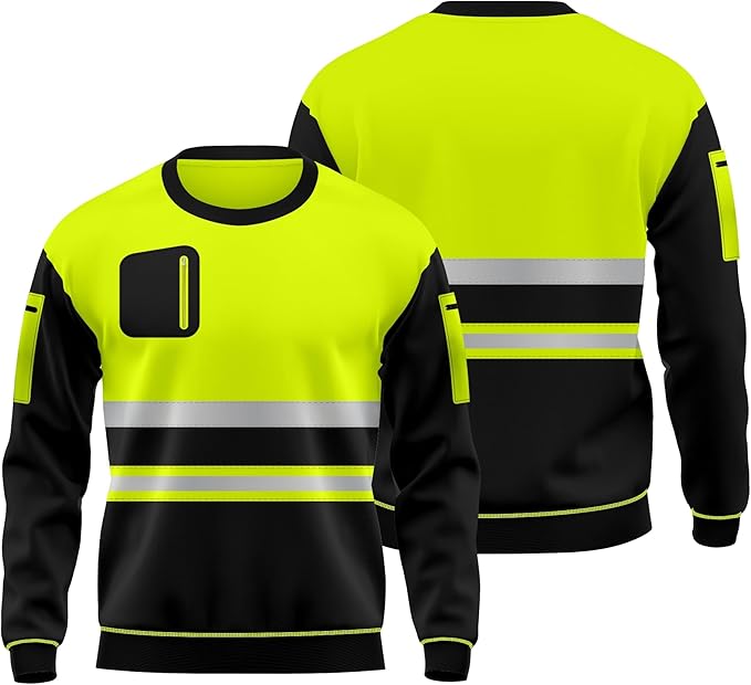 LUXE DIVA Hi Vis High Viz Visibility Long Sleeves Safety Contrast Reflective Effects Round Neck Sweatshirt Work Wear Top