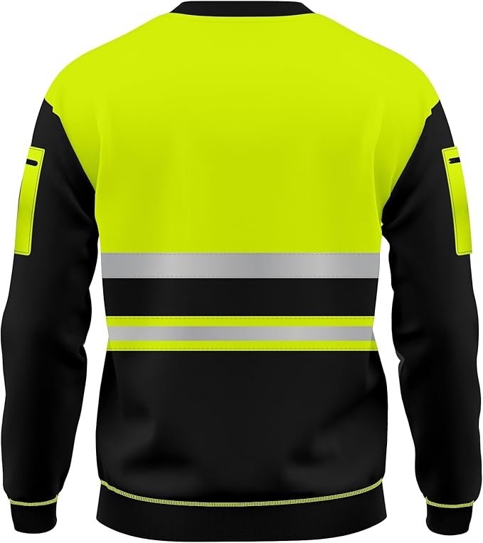 LUXE DIVA Hi Vis High Viz Visibility Long Sleeves Safety Contrast Reflective Effects Round Neck Sweatshirt Work Wear Top