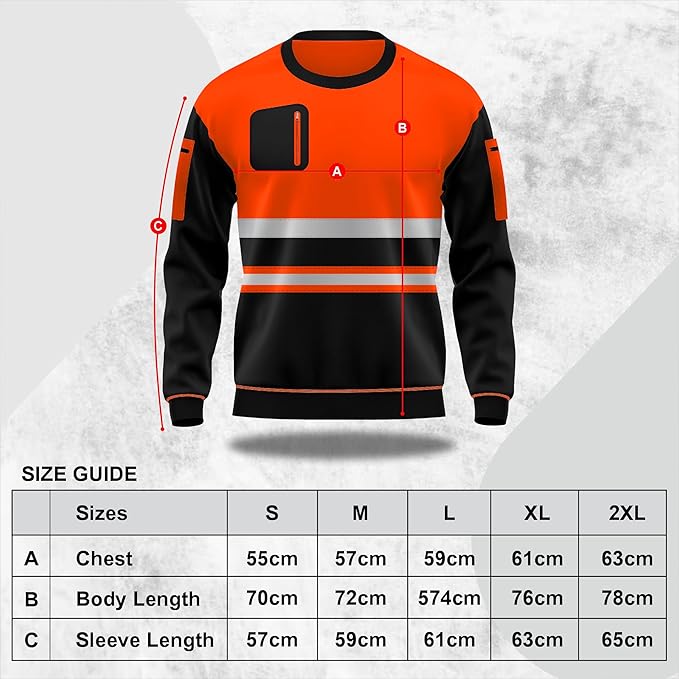 LUXE DIVA Hi Vis High Viz Visibility Long Sleeves Safety Contrast Reflective Effects Round Neck Sweatshirt Work Wear Top