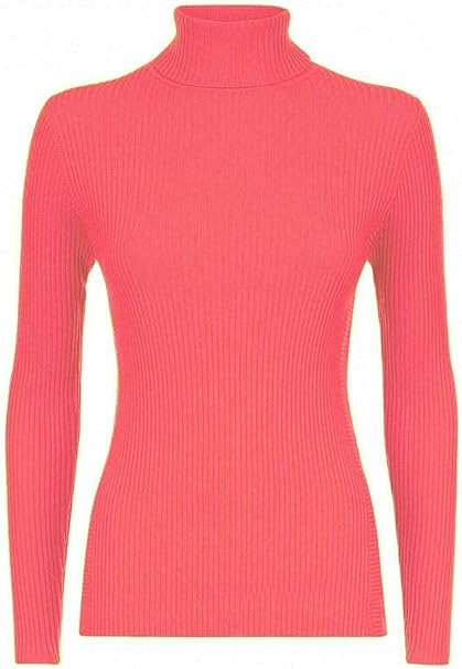 Women’s Ladies Plain Ribbed Stretch Polo Turtleneck Rib Top Jumper for Winter UK Sizes 16-26