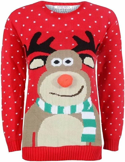 Unisex 3D Pom Pom Reindeer Nose  Novelty Sweater Jumper For Adult