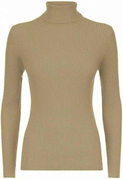 Women’s Ladies Plain Ribbed Stretch Polo Turtleneck Rib Top Jumper for Winter UK Sizes 8-14