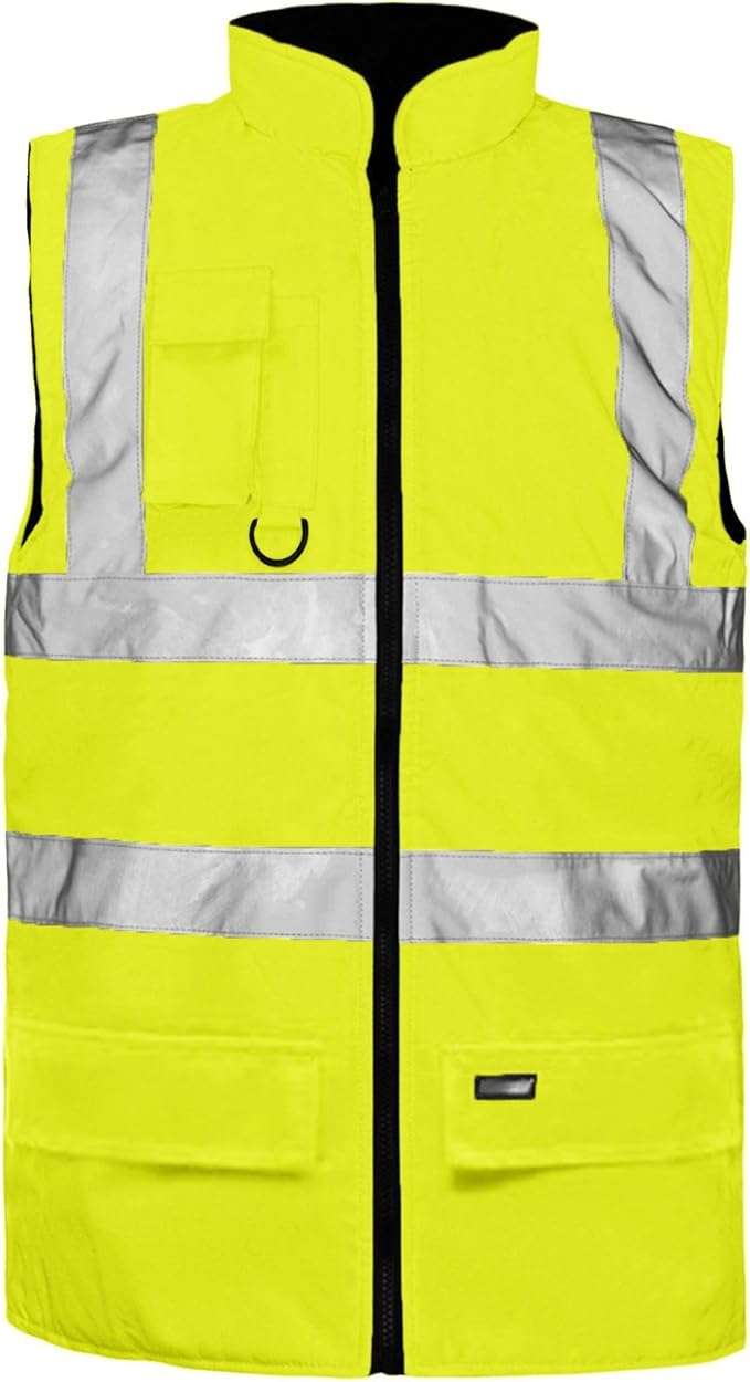 LUXE DIVA  Hi Viz Bodywarmer Reversible Fleece Lined High Visibility Gilet Hi Vis Reflective Waterproof Workwear Padded Vest Security Safety Wear Warm Waistcoat