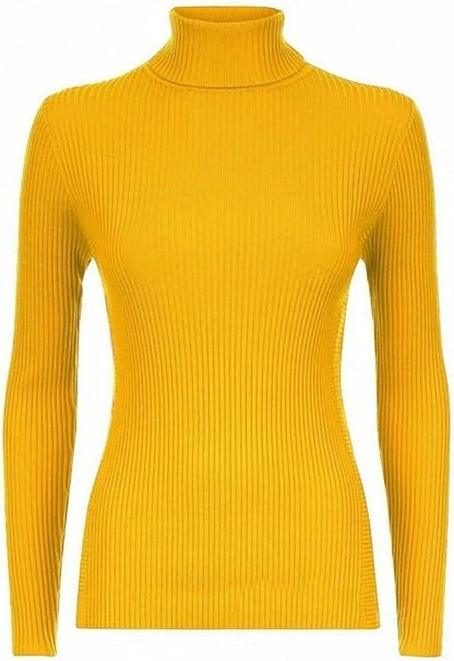 Women’s Ladies Plain Ribbed Stretch Polo Turtleneck Rib Top Jumper for Winter UK Sizes 8-14