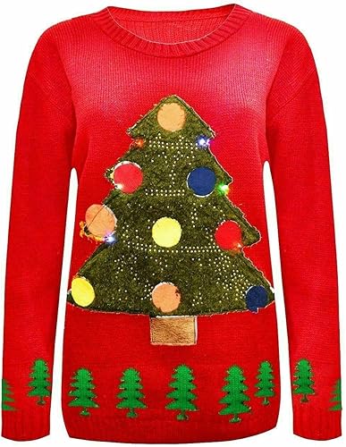 LUXE DIVA Christmas Tree Jumper Women Xmas Jumpers for Women Bad Xmas Jumper Women Funny Christmas Jumpers Womens Ugly Christmas Pullover Ladies Christmas Jumper Christmas Sweatshirt Xmas Sweatshirts