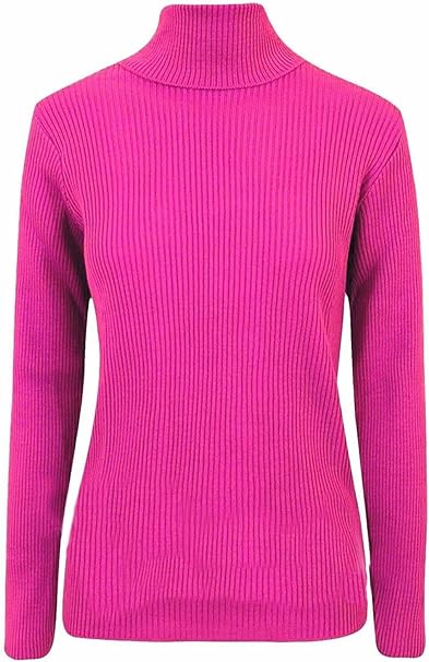 Women’s Ladies Plain Ribbed Stretch Polo Turtleneck Rib Top Jumper for Winter UK Sizes 8-14