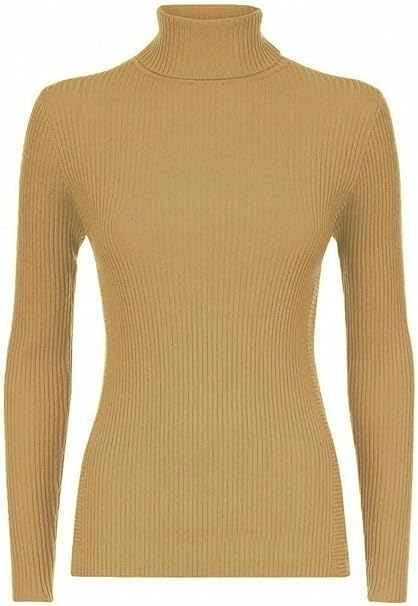 Women’s Ladies Plain Ribbed Stretch Polo Turtleneck Rib Top Jumper for Winter UK Sizes 8-14