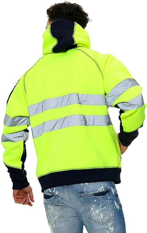 LUXE DIVA Hi Vis Hoodie - Hi Viz Sweatshirt Safety Work Reflective Jumper Hoodie Tape Band Work Warm Security High Visibility Sweatshirt 3 Zipped Pocket Pullover Hooded Top Plus Size Small - 5XL