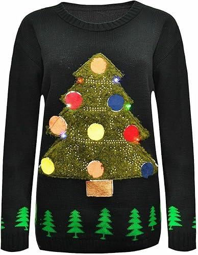 LUXE DIVA Christmas Tree Jumper Women Xmas Jumpers for Women Bad Xmas Jumper Women Funny Christmas Jumpers Womens Ugly Christmas Pullover Ladies Christmas Jumper Christmas Sweatshirt Xmas Sweatshirts