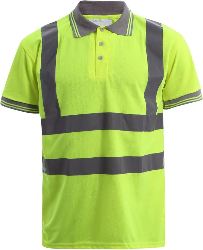 LUXE DIVA Hi Viz High Visibility Short Sleeve Polo Shirts - Men's Reflective Tape Safety Hi Vis Security Work Breathable Lightweight Workwear T-Shirt Tops