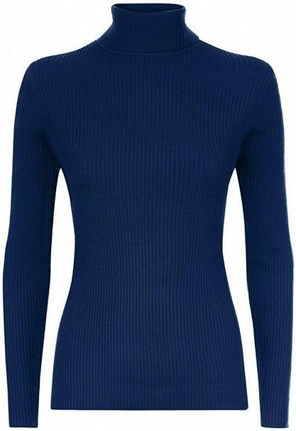 Women’s Ladies Plain Ribbed Stretch Polo Turtleneck Rib Top Jumper for Winter UK Sizes 8-14