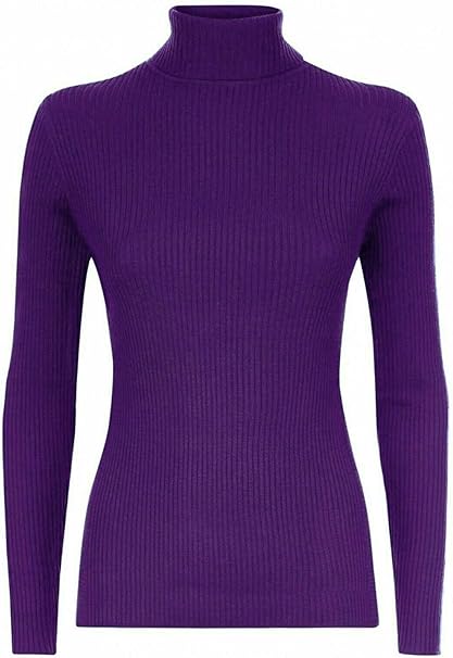 Women’s Ladies Plain Ribbed Stretch Polo Turtleneck Rib Top Jumper for Winter UK Sizes 8-14