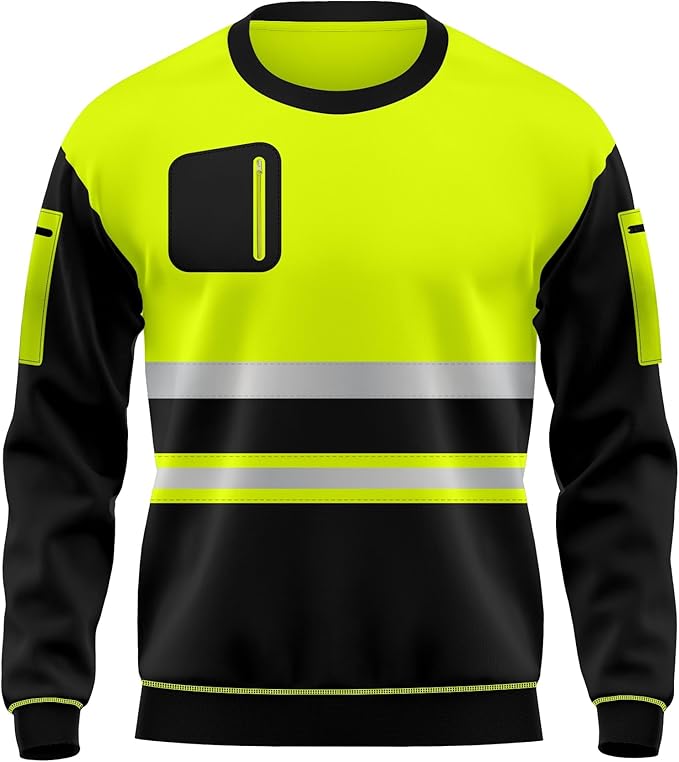 LUXE DIVA Hi Vis High Viz Visibility Long Sleeves Safety Contrast Reflective Effects Round Neck Sweatshirt Work Wear Top