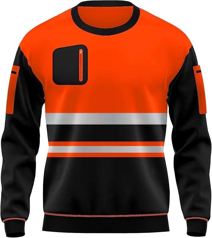 LUXE DIVA Hi Vis High Viz Visibility Long Sleeves Safety Contrast Reflective Effects Round Neck Sweatshirt Work Wear Top