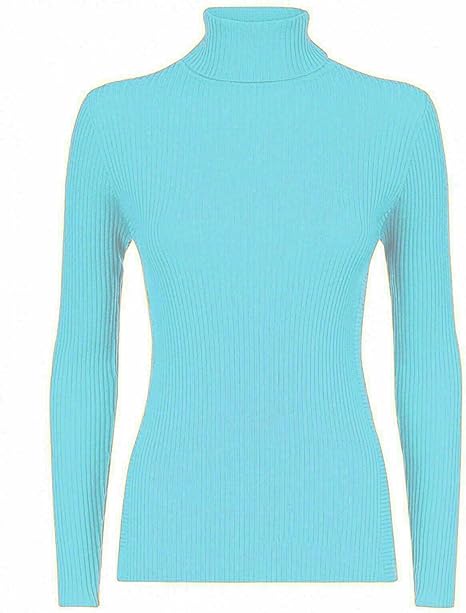 Women’s Ladies Plain Ribbed Stretch Polo Turtleneck Rib Top Jumper for Winter UK Sizes 8-14