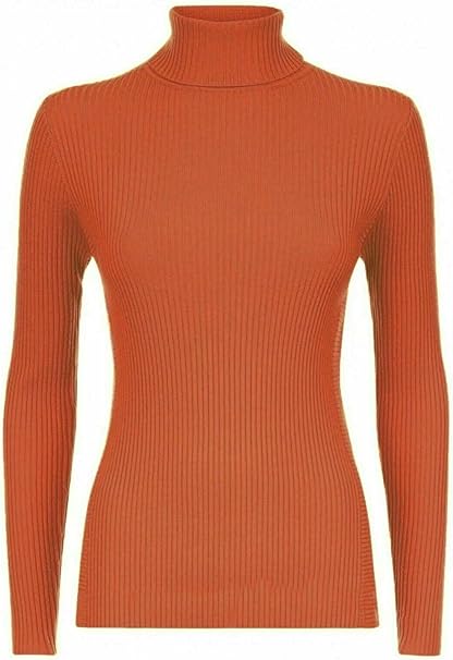 Women’s Ladies Plain Ribbed Stretch Polo Turtleneck Rib Top Jumper for Winter UK Sizes 8-14