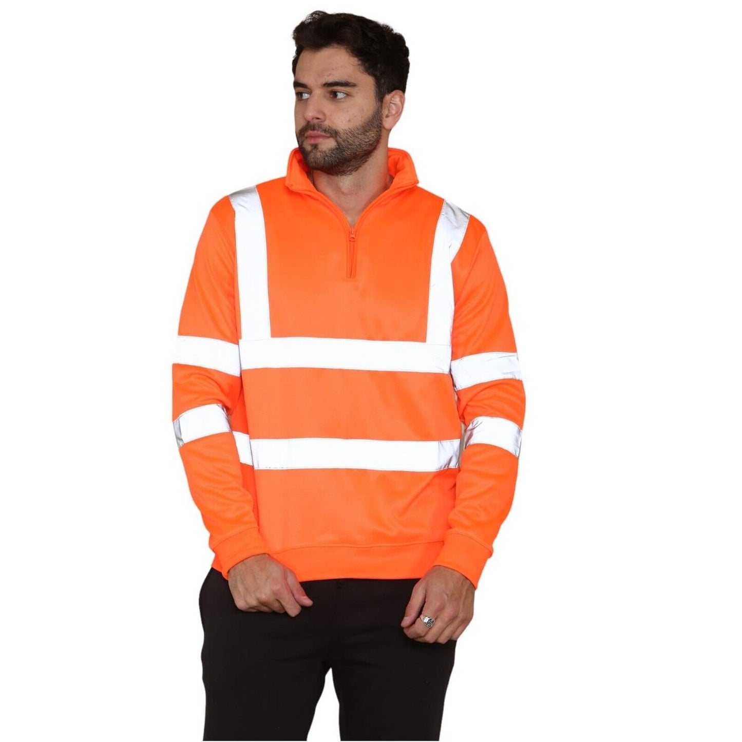 Mens Long Sleeve Quarter Zip Hi Vis Sweatshirt Jumper Top Sizes S-2XL