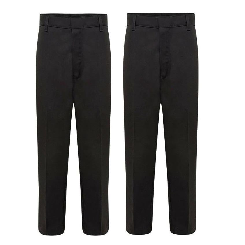 LUXEDIVA  2 Packs Boys School Uniform Half Elastic Waist Zip & Clip Trouser Boys Zip & Clip School Uniform Pants Boys Pull Up School Trousers 4-15 Years