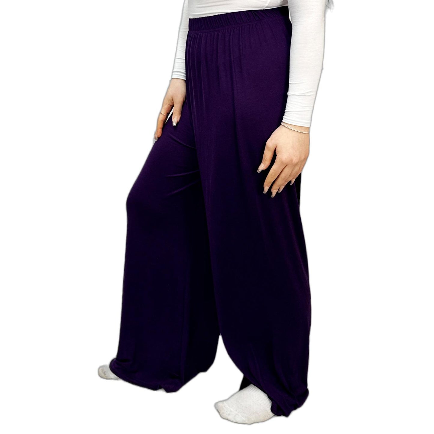 LUXE DIVA Ladies Palazzo Wide Leg Flared Elasticated Stretch Plus Size Plain Trousers 8-26