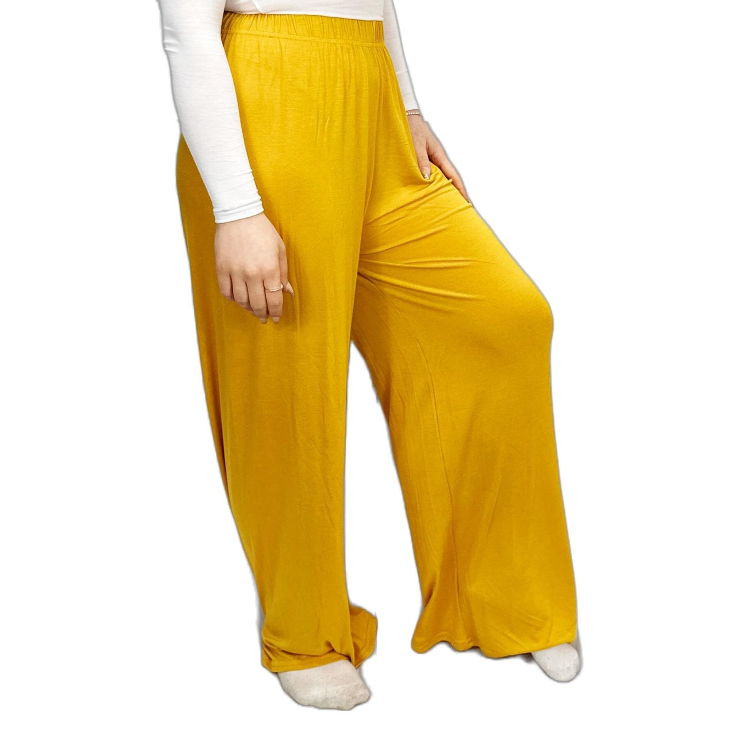 LUXE DIVA Ladies Palazzo Wide Leg Flared Elasticated Stretch Plus Size Plain Trousers 8-26