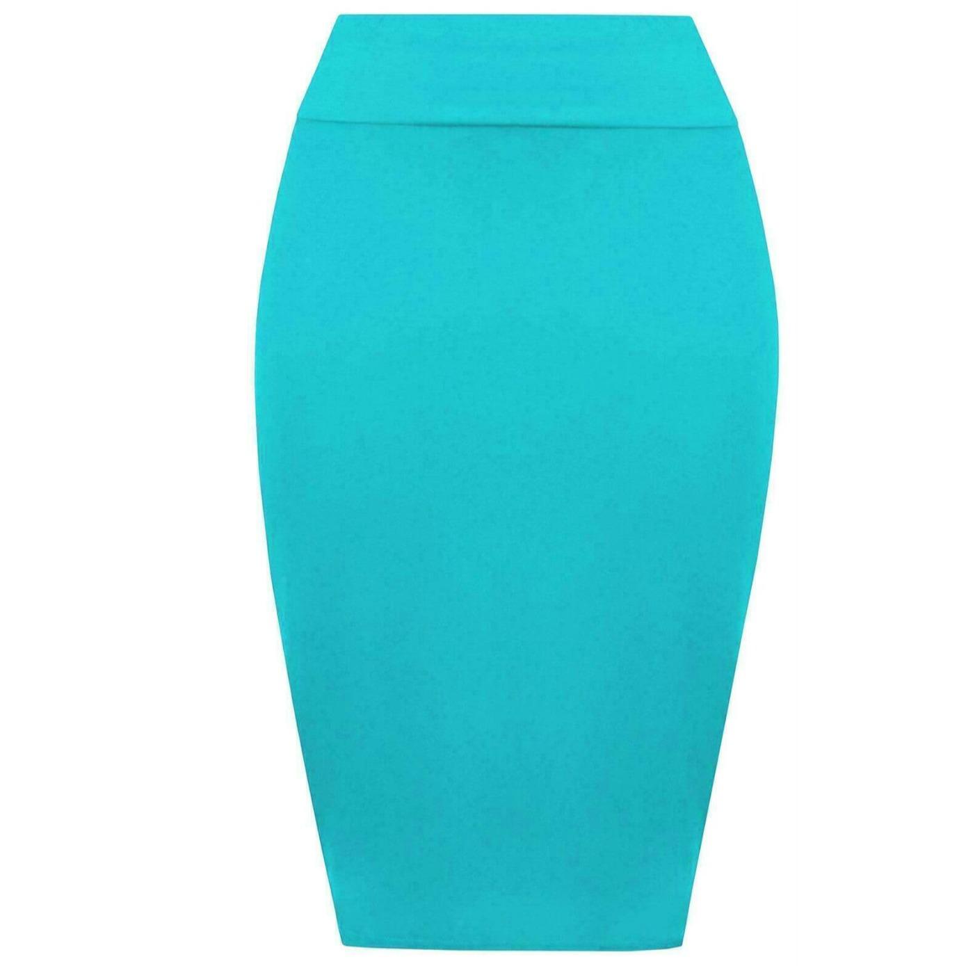 Womens Plain High Waisted Knee Length Bodycon Stretch Pencil Midi Skirt 8-14