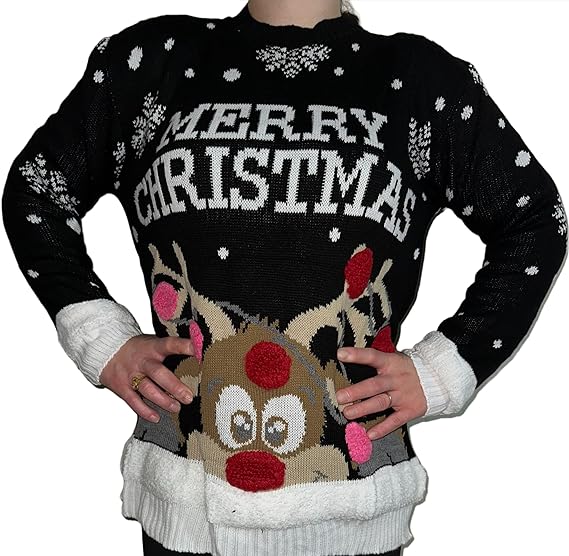 Unisex 3D Pom Pom Xmas Merry Christmas Novelty Sweater Jumper