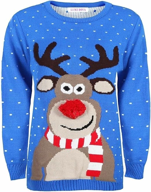 Unisex 3D Pom Pom Reindeer Nose  Novelty Sweater Jumper For Adult